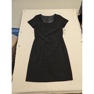 Componix Womens Black Sheath Dress Lined Embellished Zip Back Sz 12 New